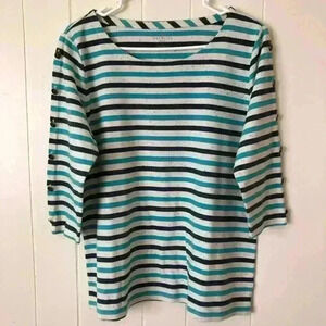 Talbots 3/4 Sleeve Striped Cotton Blend Top Shirt Size X